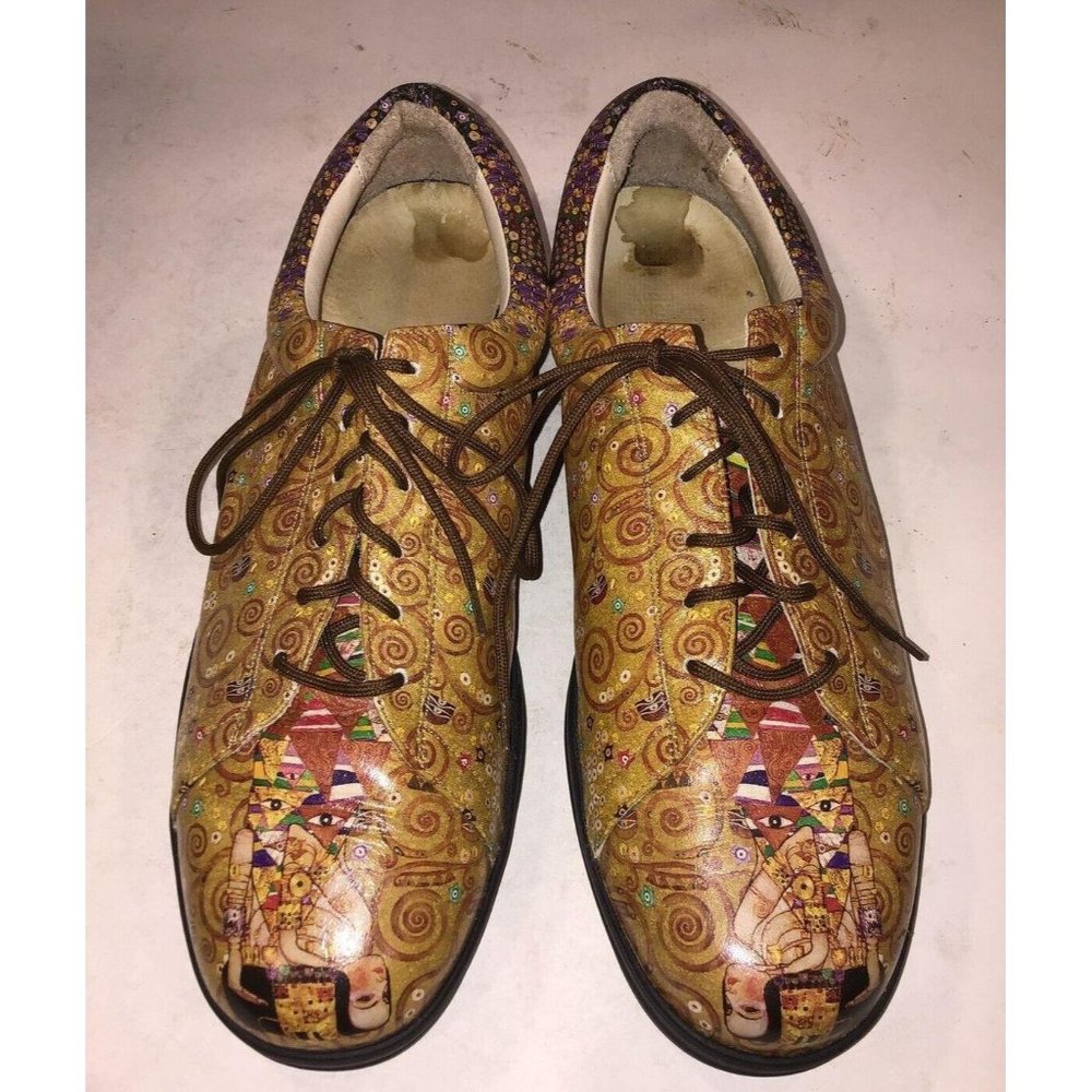 ICON GUSTAV KLIMT WEARABLE ART LEATHER WOMEN'S FLATS MADE IN ITALY SIZE 10
